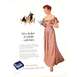 1952 Kotex Pads Sanitary Napkins Vintage Print Ad Maxi Dress Danish Moden Art